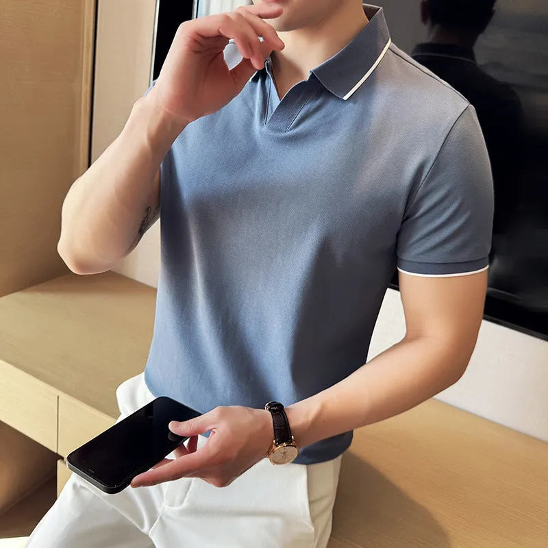Mercerised cotton blend short sleeve polo shirt with lapel collar in six colour options