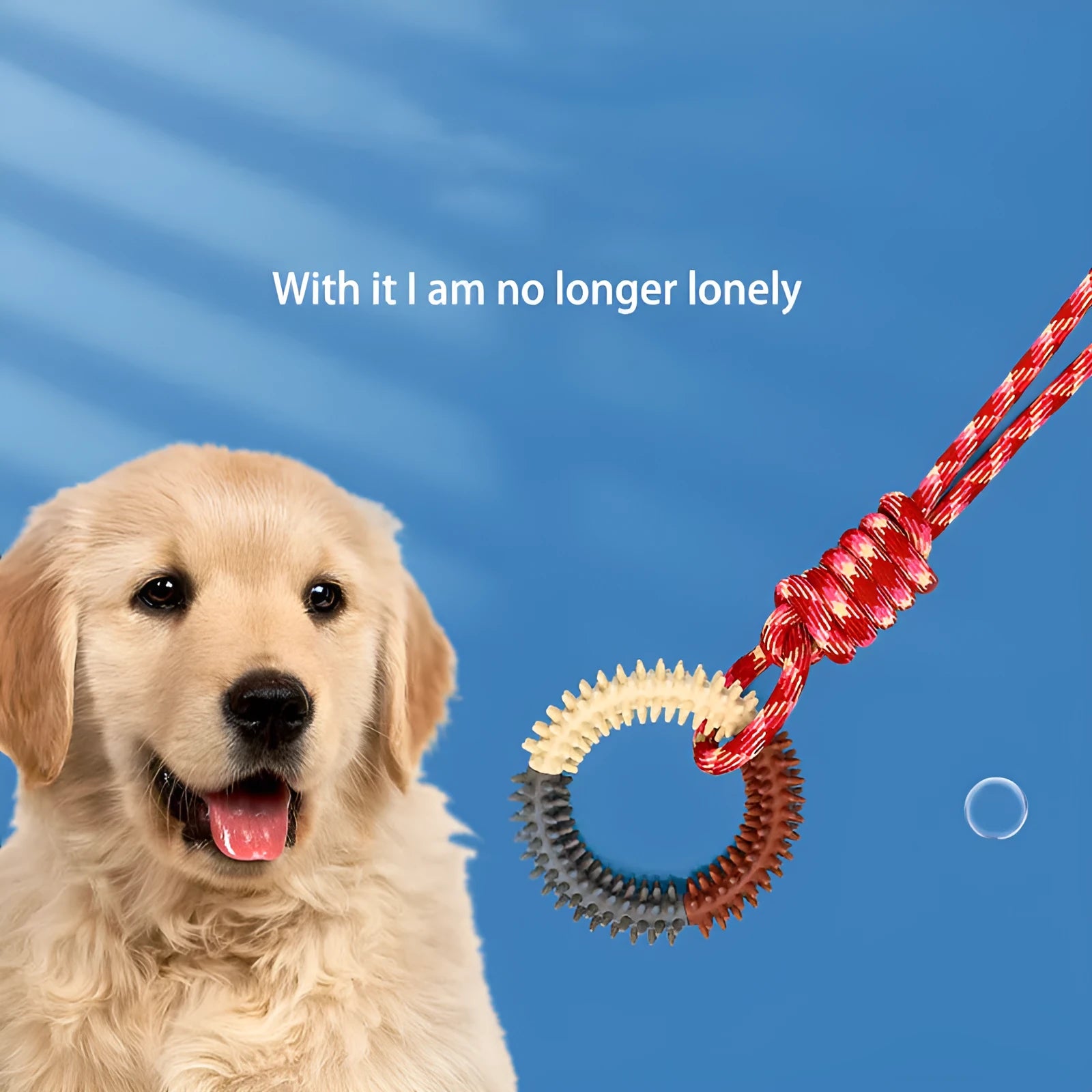 43 cm long braided rope dog chew toy with multiple knots in Blue, Red, and Rose Red colour options