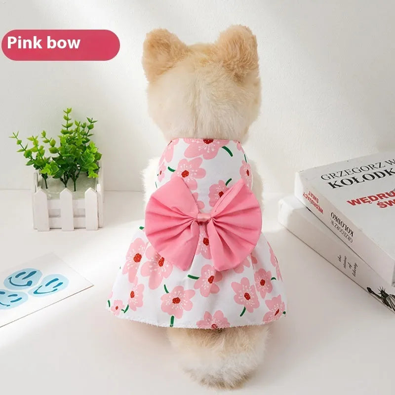 Ultra-thin floral butterfly knot pet dress for dogs and cats in summer with five bow colour options