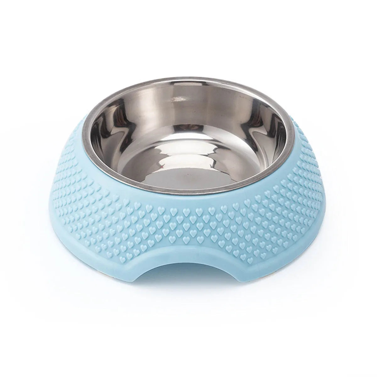 Set of 4 stainless steel pet bowls with weighted non-slip base in blue, green and pink colours