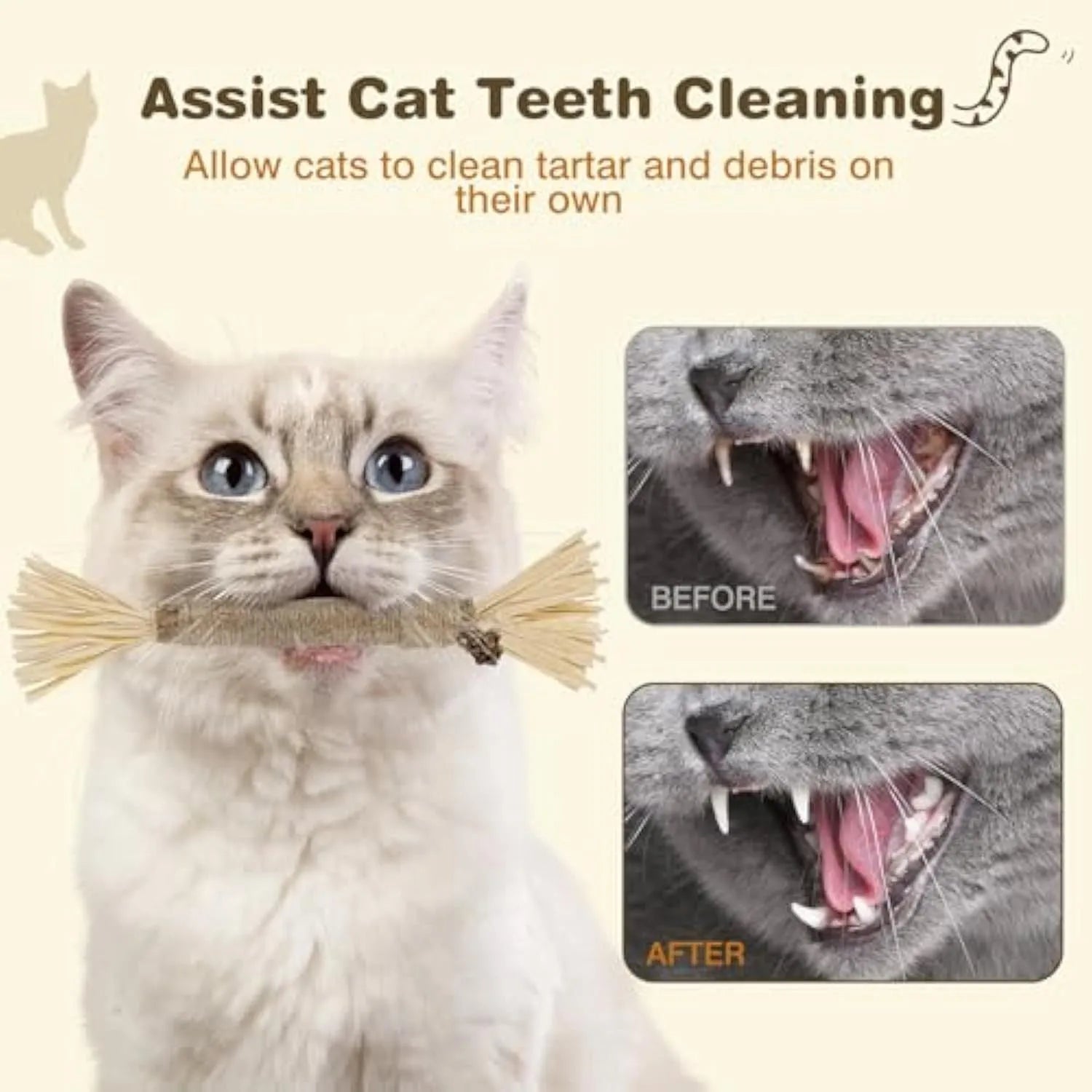 3 natural silvervine chew sticks for cats with sisal rope and raffia dental care toy