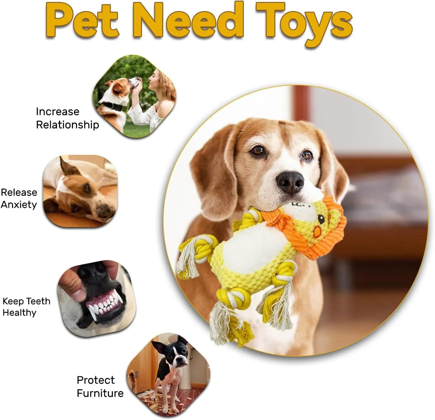 Monkey and lion plush squeaky dog toys bundle with stuffing-free construction for medium large dogs