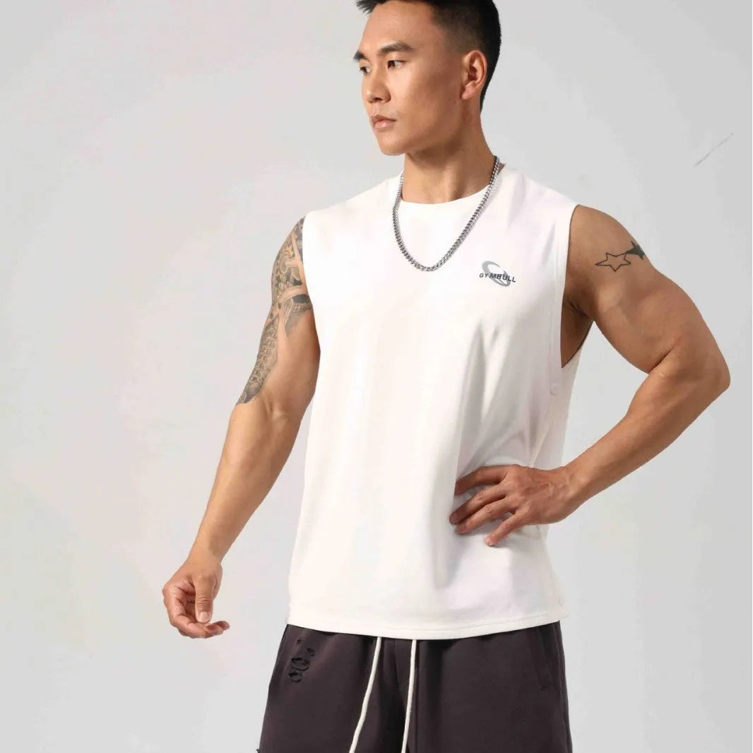 Men's loose cotton fitness vest with hidden hook side openings in black Korean style