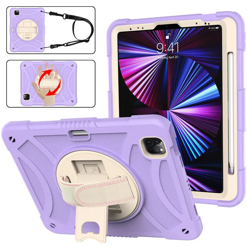 Rotating bracket strap silicone protective case for iPad showing magnetic suction feature