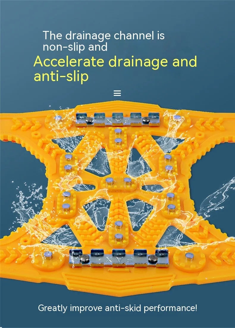 Universal plastic tyre chains with steel plate gear design for car and SUV winter driving