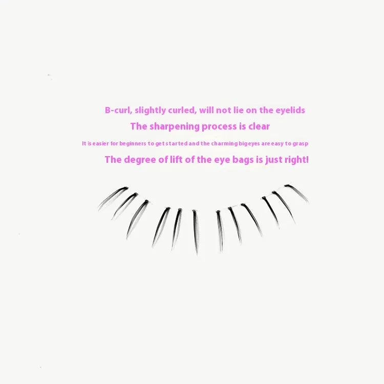 12-row false eyelashes with sheer root and graduated 4-6mm lengths in pointed tail style