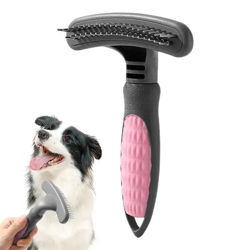 Pet grooming comb for cats and dogs with pink handle and stainless steel teeth