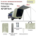 Outdoor camping rear tent extension in army green with jackstay and reflective wind rope for roof-mounted shelter