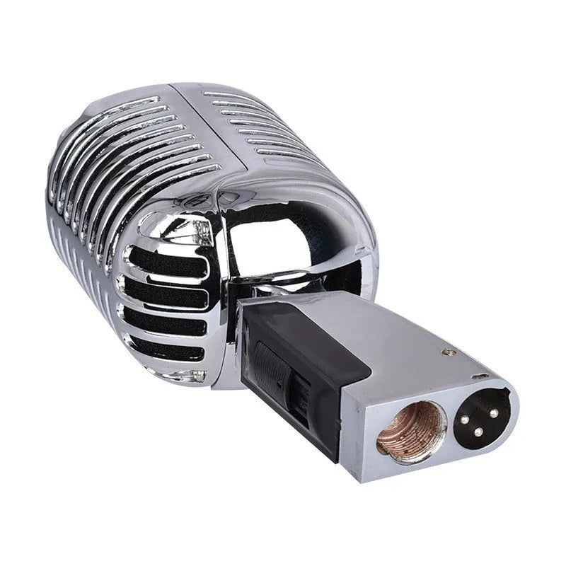 Retro metal wired stage microphone in black colour with moving coil sensor for karaoke use