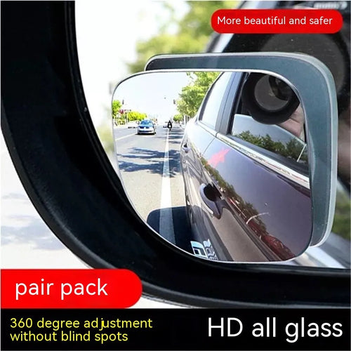 White circular car rearview mirror with 360-degree adjustment for blind spot coverage
