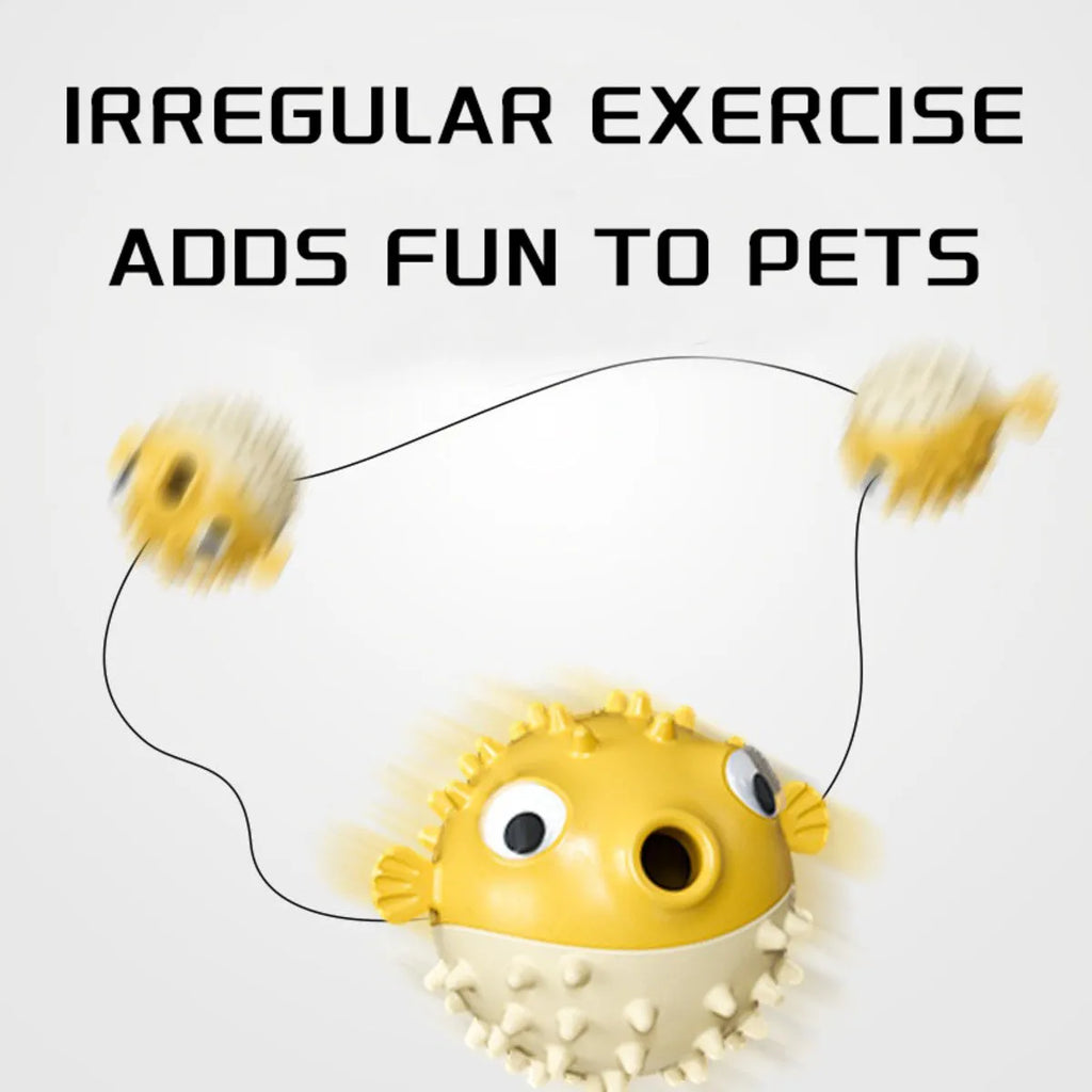Yellow fish-shaped vinyl dog chew toy with textured surface and squeaker for aggressive chewing dogs