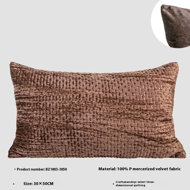Antique style quilted cushion in mercerized velvet with feather velvet core, available in square and waist pillow sizes