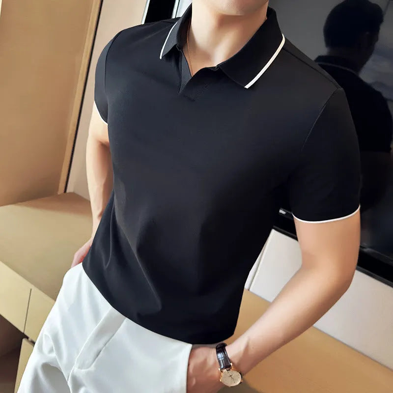 Mercerised cotton blend short sleeve polo shirt with lapel collar in six colour options