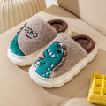 Cotton plush dinosaur couple slippers in three colour options with thickened sole for indoor winter wear