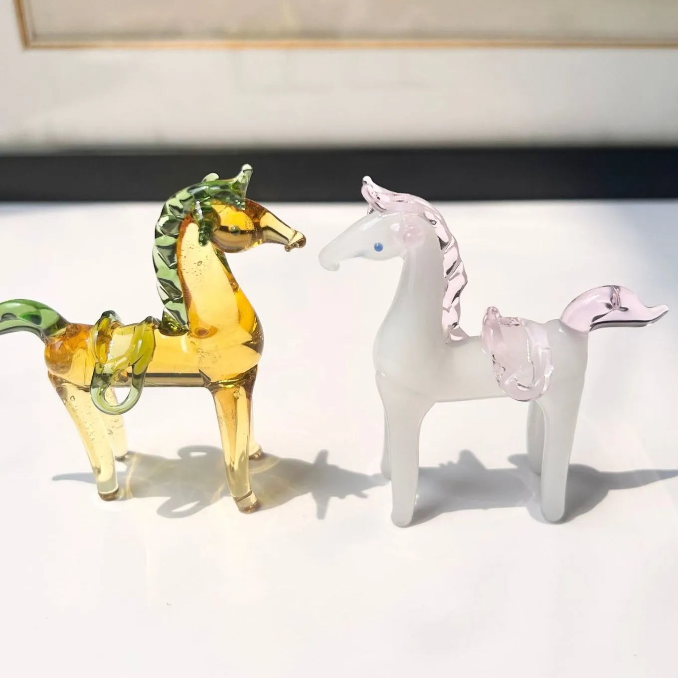 Brown glazed horse sculpture minimalist office decoration on wooden desk