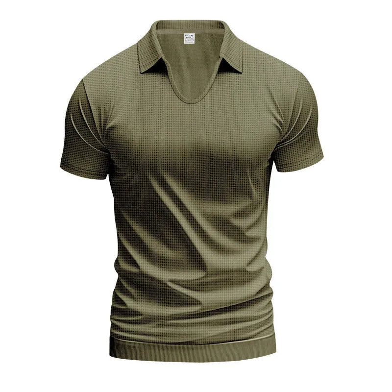 Men's V-neck short sleeve cotton blend top in loose fit with solid colour options