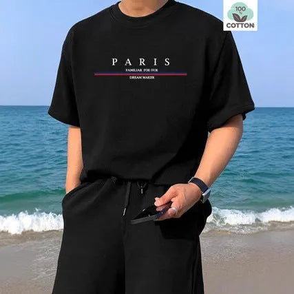 Men's heavy short-sleeve cotton t-shirt with letter printing in loose fit