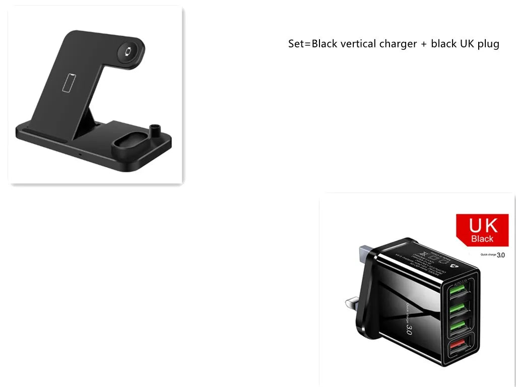 4-in-1 wireless charging station with adjustable phone stand charging multiple devices