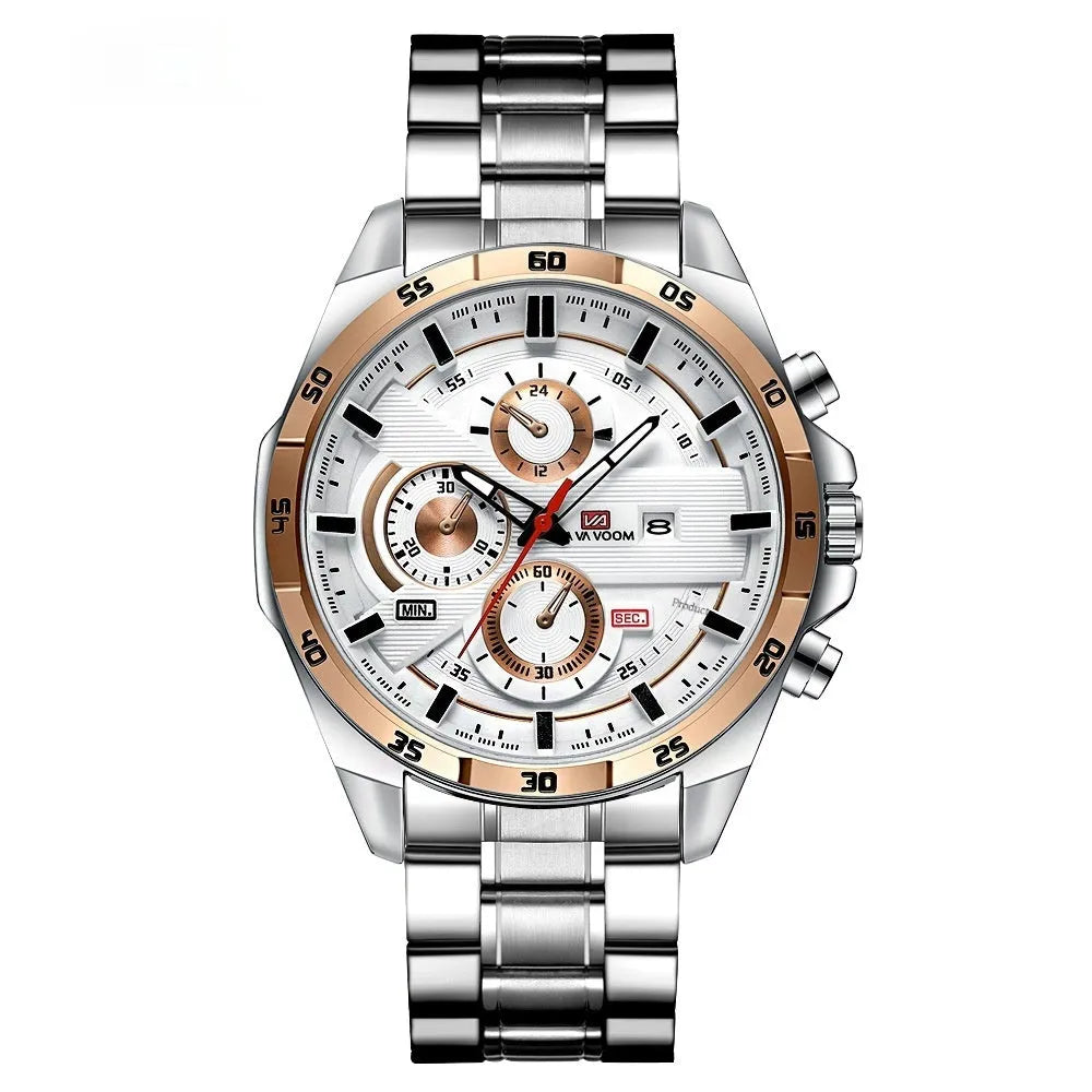 Men's casual quartz watch with business calendar display and waterproof case