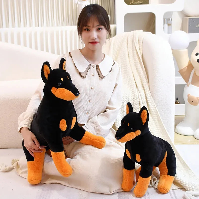 Black Doberman Pinscher plush toy with short plush fabric, small size 40cm