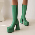 Women's casual high boots in black, red, blue and white colours with artificial PU upper