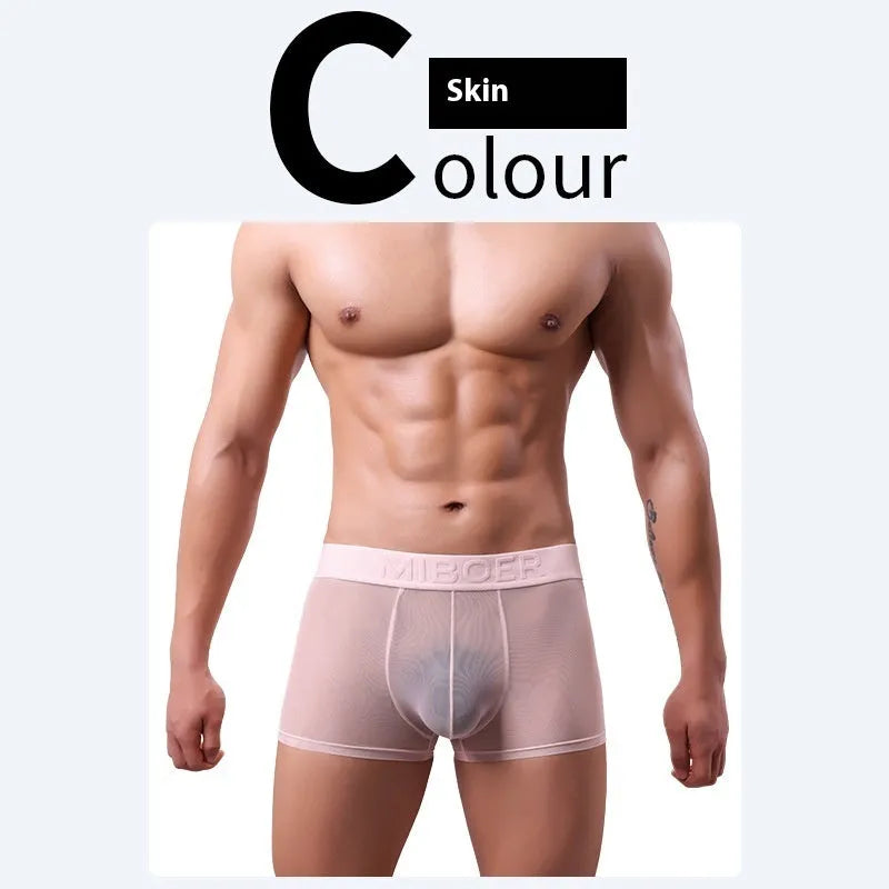 Men's thin invisible breathable boxer shorts in black colour showing knit polyester fabric texture