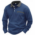 Men's long-sleeved waffle texture polo shirt with asymmetric design in available colours