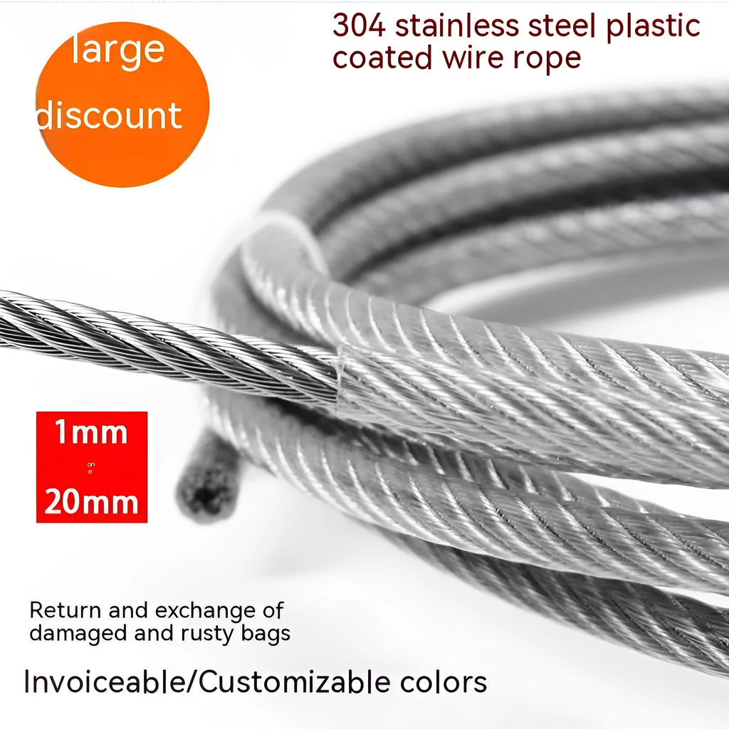 304 stainless steel invisible anti-theft protecting wire rope coil in a grey coated finish.