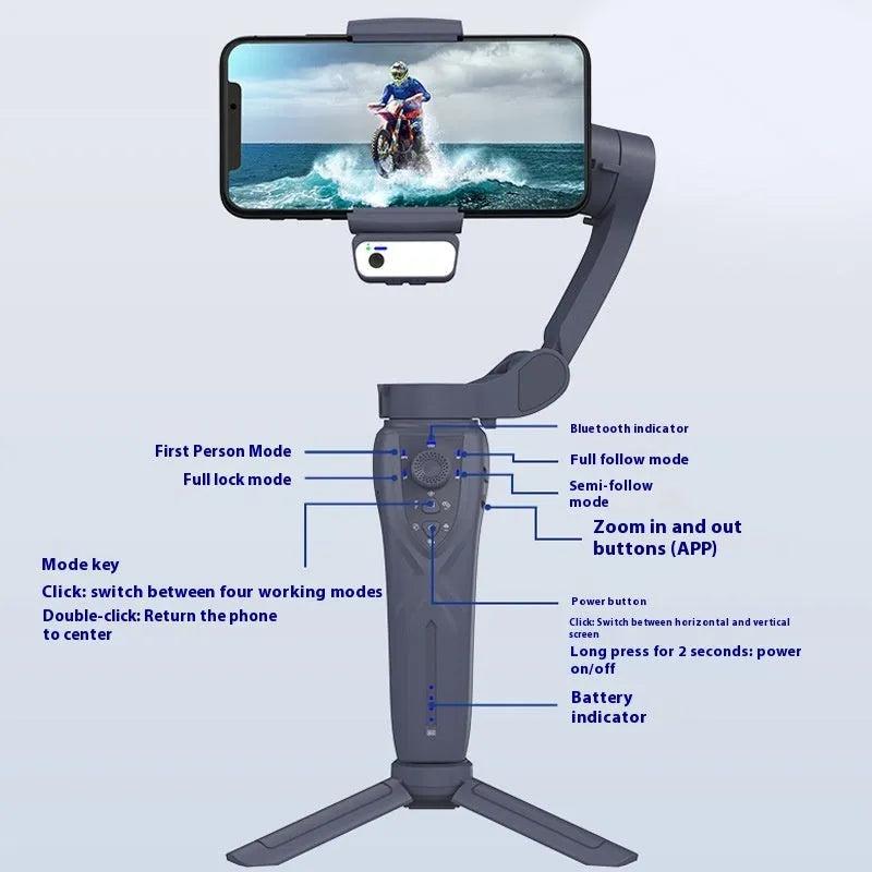 Photography Intelligent Tracking Mobile Phone Three-axis Anti-shake Bracket in ABS material with AI module and phone holder