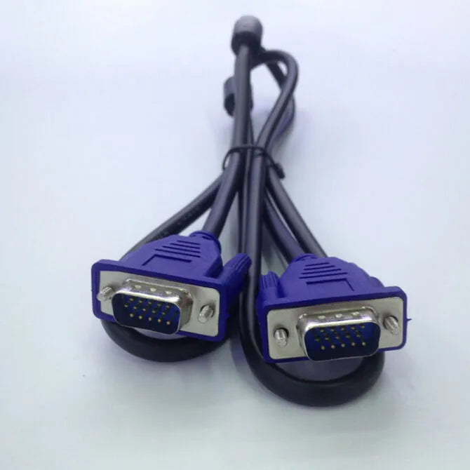 Black VGA cable with blue mould connector measuring 1.5 metres for computer to monitor connection
