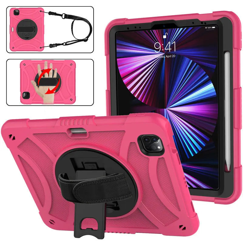 Rotating bracket strap silicone protective case for iPad showing magnetic suction feature
