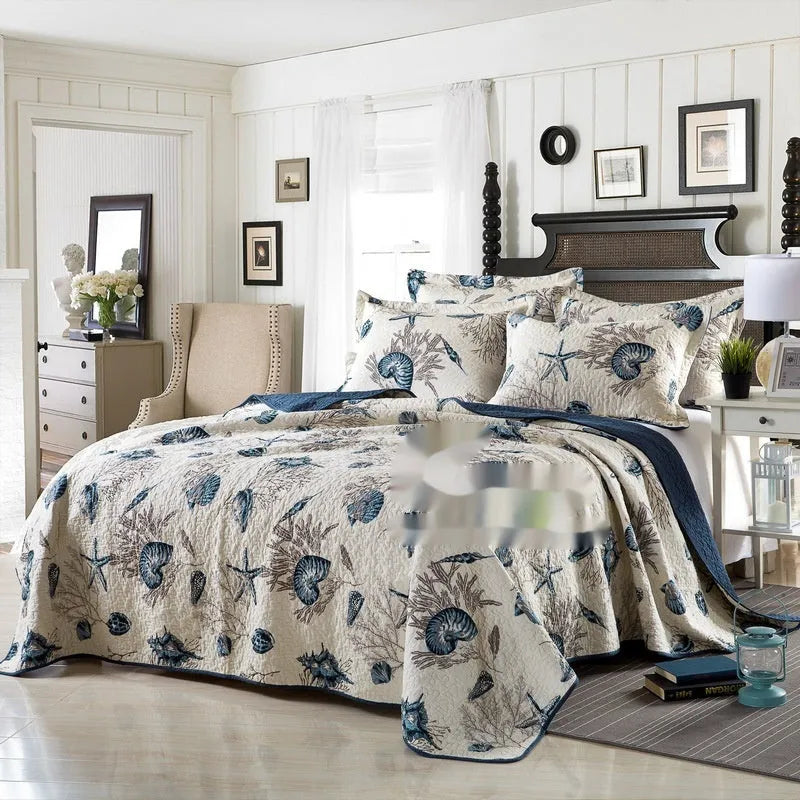 Quilted pure cotton bed cover set with pillowcases for 1.5-1.8 metre beds