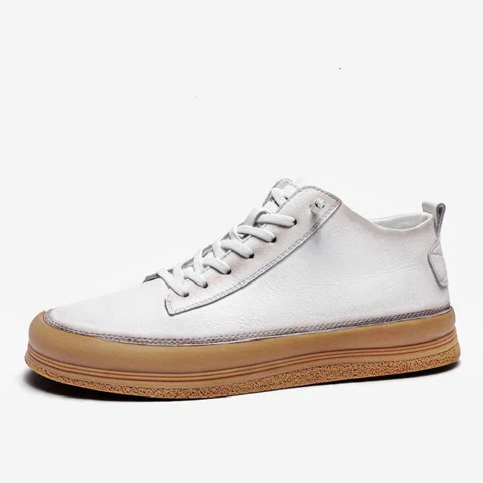 Men's black leather casual shoes with round toe and flat rubber sole, shown with lace-up closure.