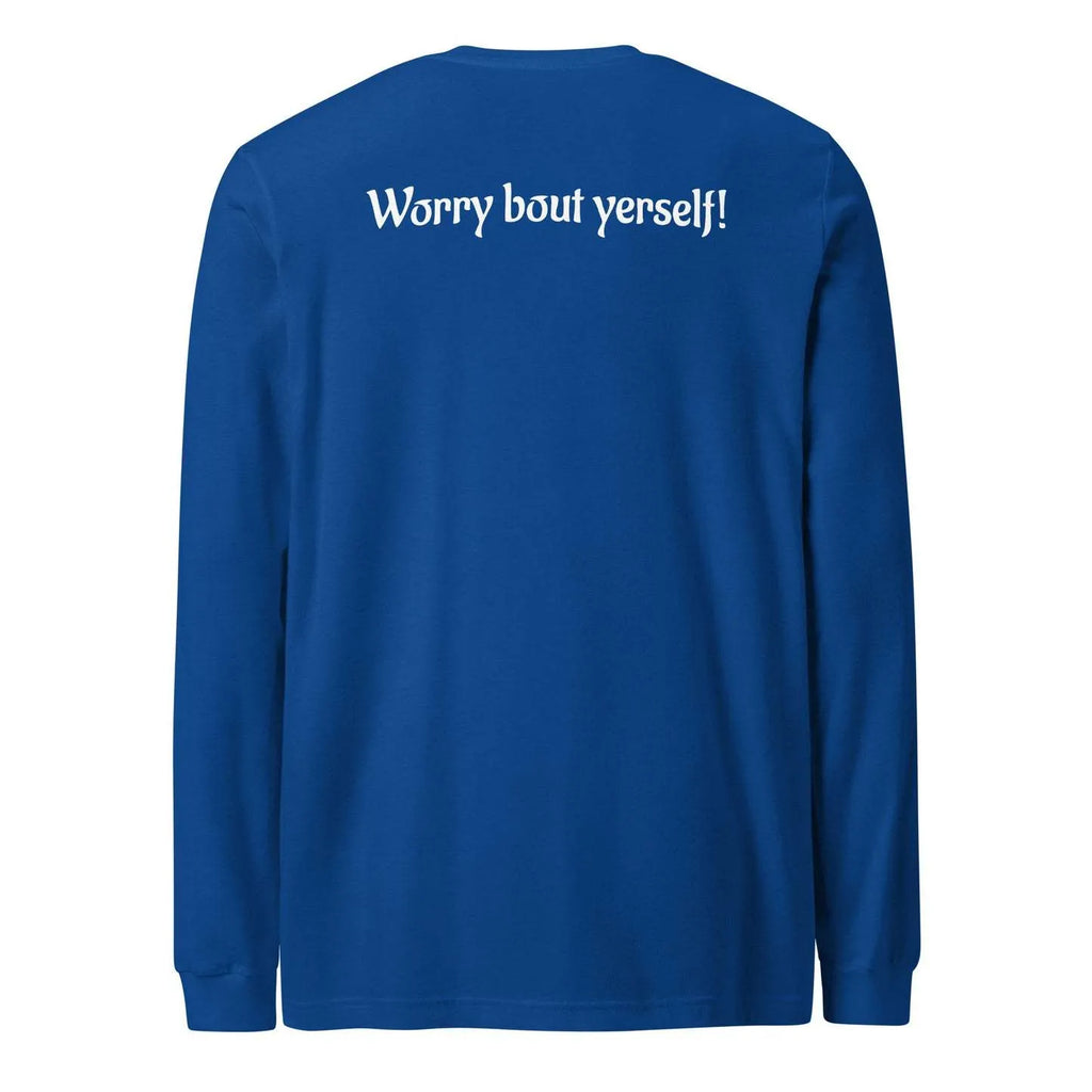 Men's blue loose fit round neck polyester pullover sweater with printed pattern