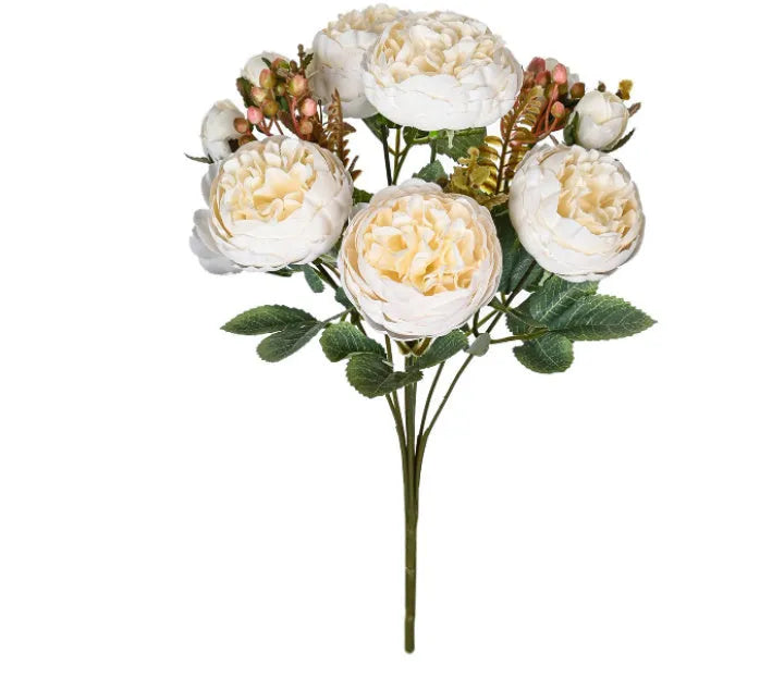 Silk artificial peony flower bouquet in multiple colour options for wedding or home decoration