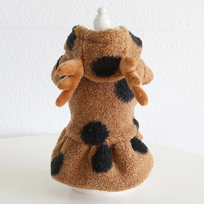 Polka dot elk pattern pet clothing for dogs and cats in skirt and four-legs styles