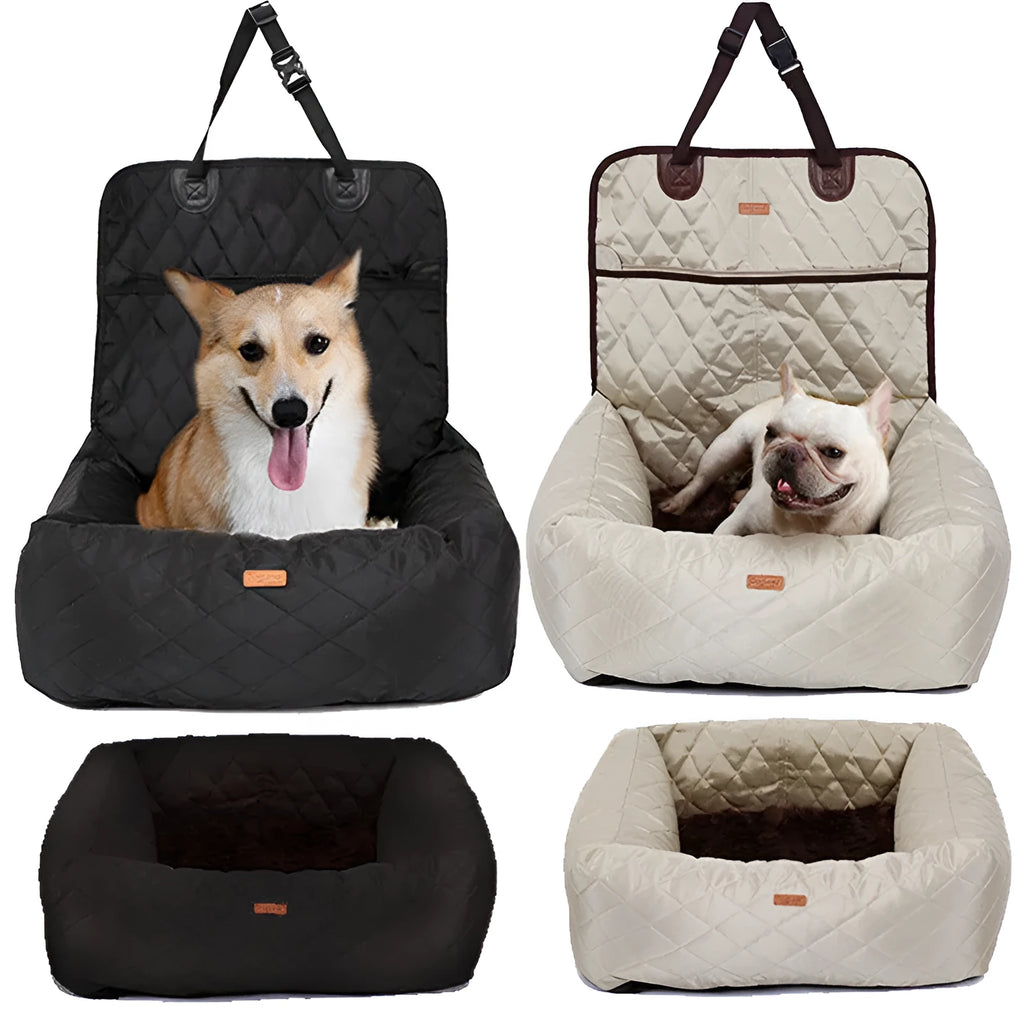Pet dog carrier folding car seat pad in beige with thickened padding, 60x50x61 cm, non-slip Oxford cloth base