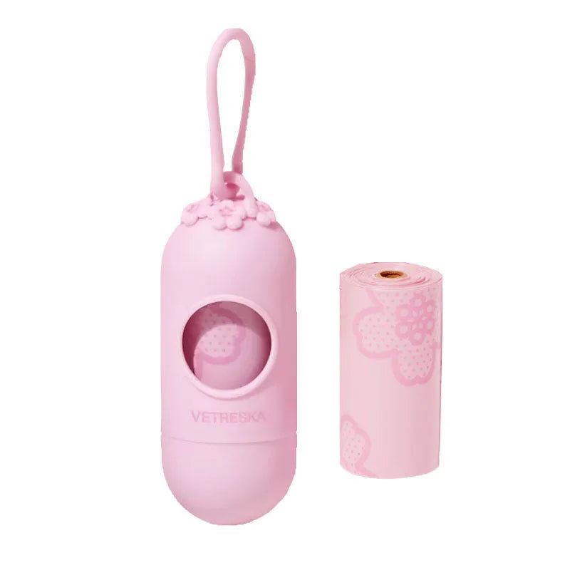 Thickened plastic dog poo bag holder capsule with scented biodegradable refill in strawberry, orange or cherry blossom design