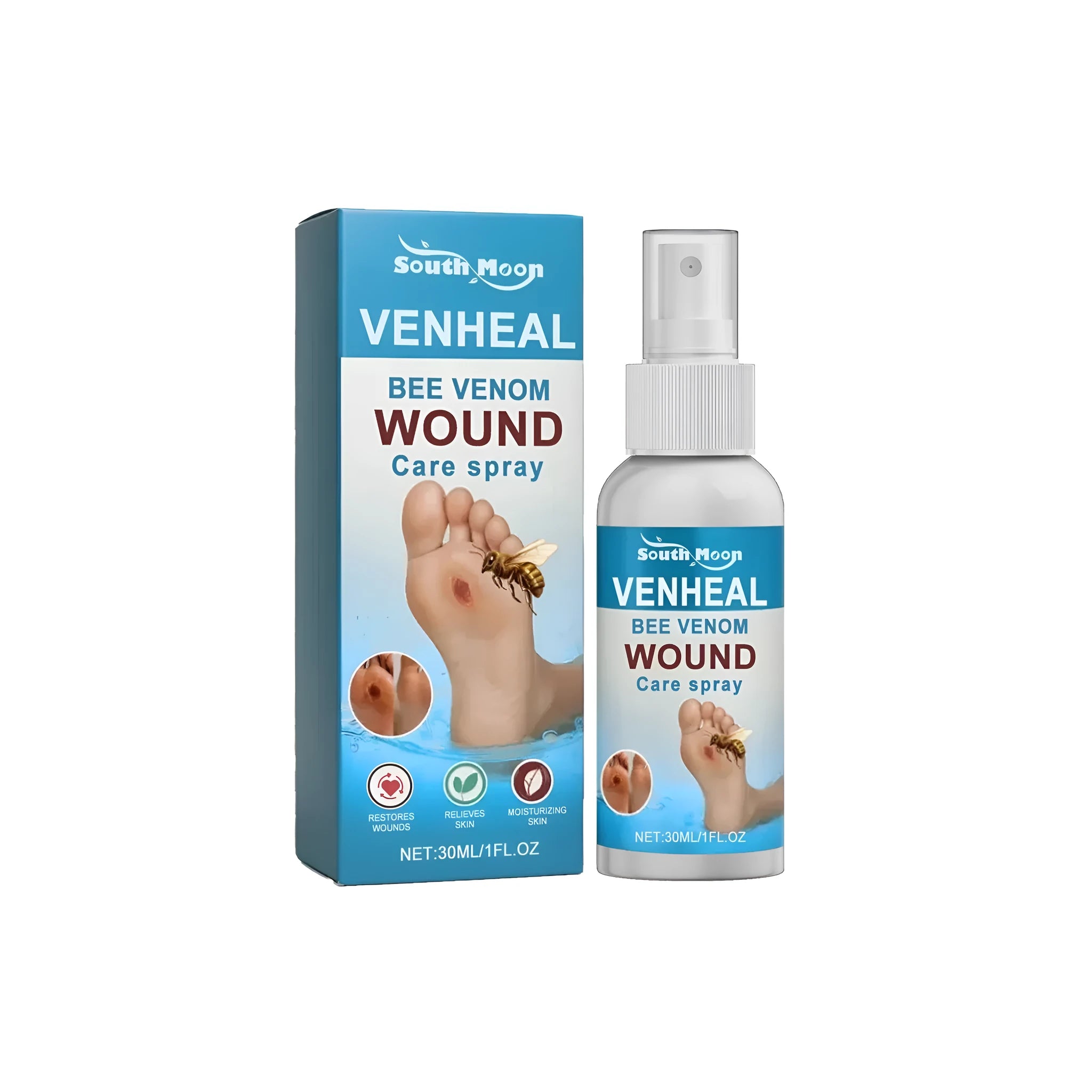 30 ml bottle of diabetes wound care spray with a spray pump top.