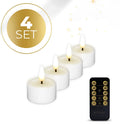 Four white S4 LED tealight candles showing 4.1 cm diameter and 5 cm height dimensions