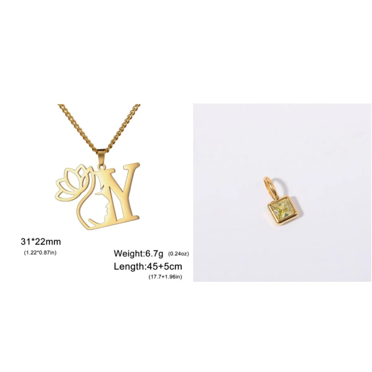 Stainless steel cross chain necklace with electroplated finish shown in gold and silver colour options