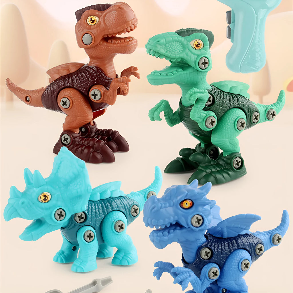 Puzzle assembled dinosaur building blocks set with six models including Stegosaurus made from ABS plastic