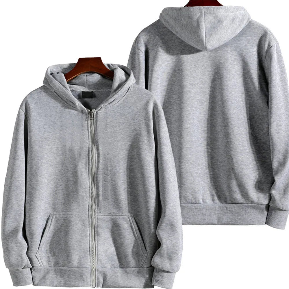 Men's loose fit sports zipper jacket in solid colour with zipper closure and cardigan style