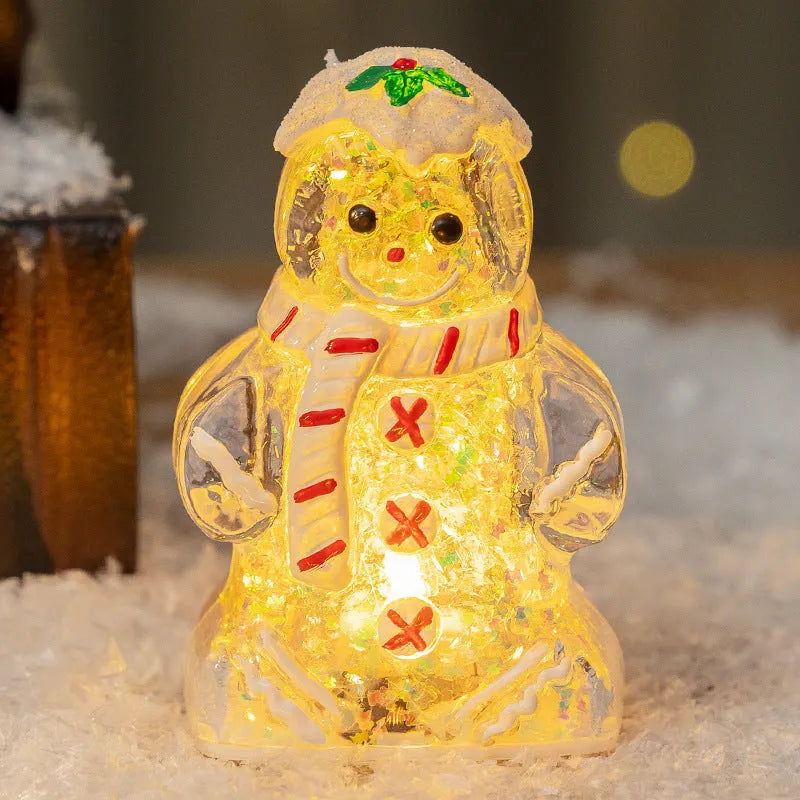 LED glowing Christmas gingerbread man snowman ornament with plastic construction and coloured scarf