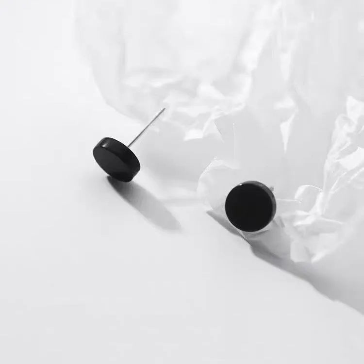 S999 sterling silver flat ear bone stud earrings in silver and black electroplated finishes
