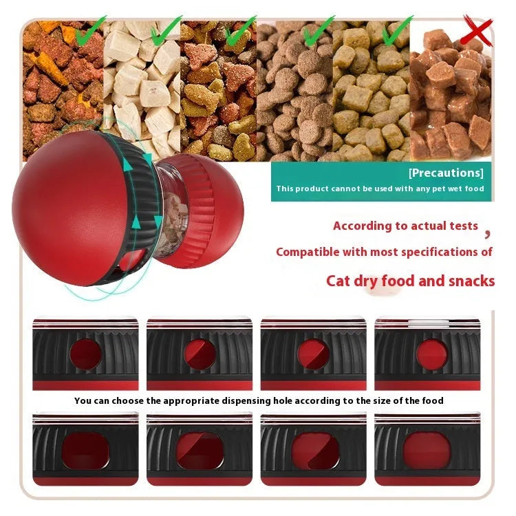 Rotating plastic cat toy with sound feedback system and treat-dispensing ball mechanism