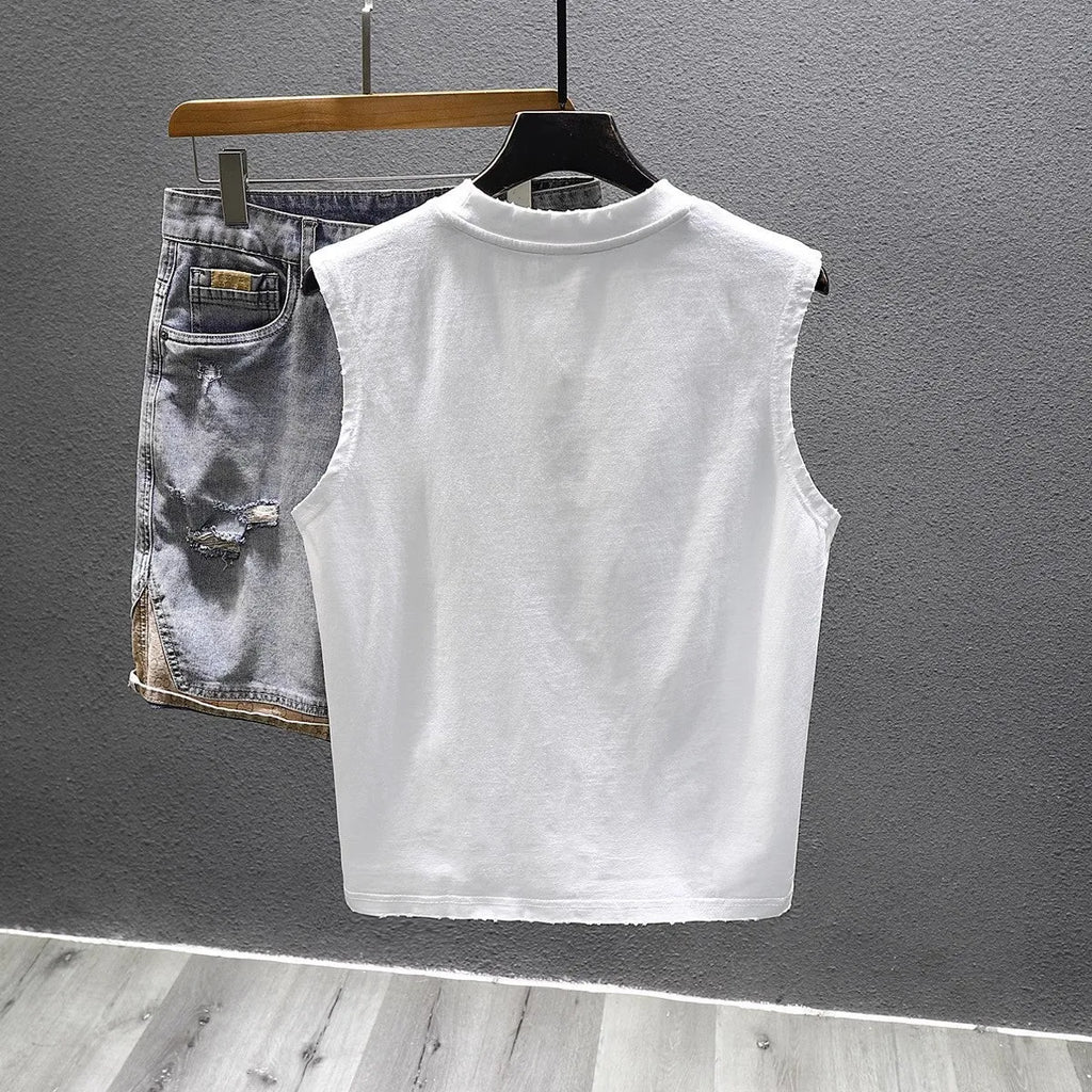 Men's loose fit cotton sleeveless t-shirt in black and white colours for gym wear