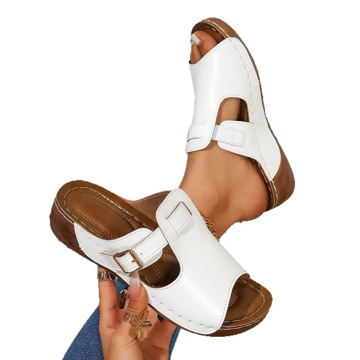 Women's casual magic stick slippers with fish mouth toe in black, white, and light pink colours