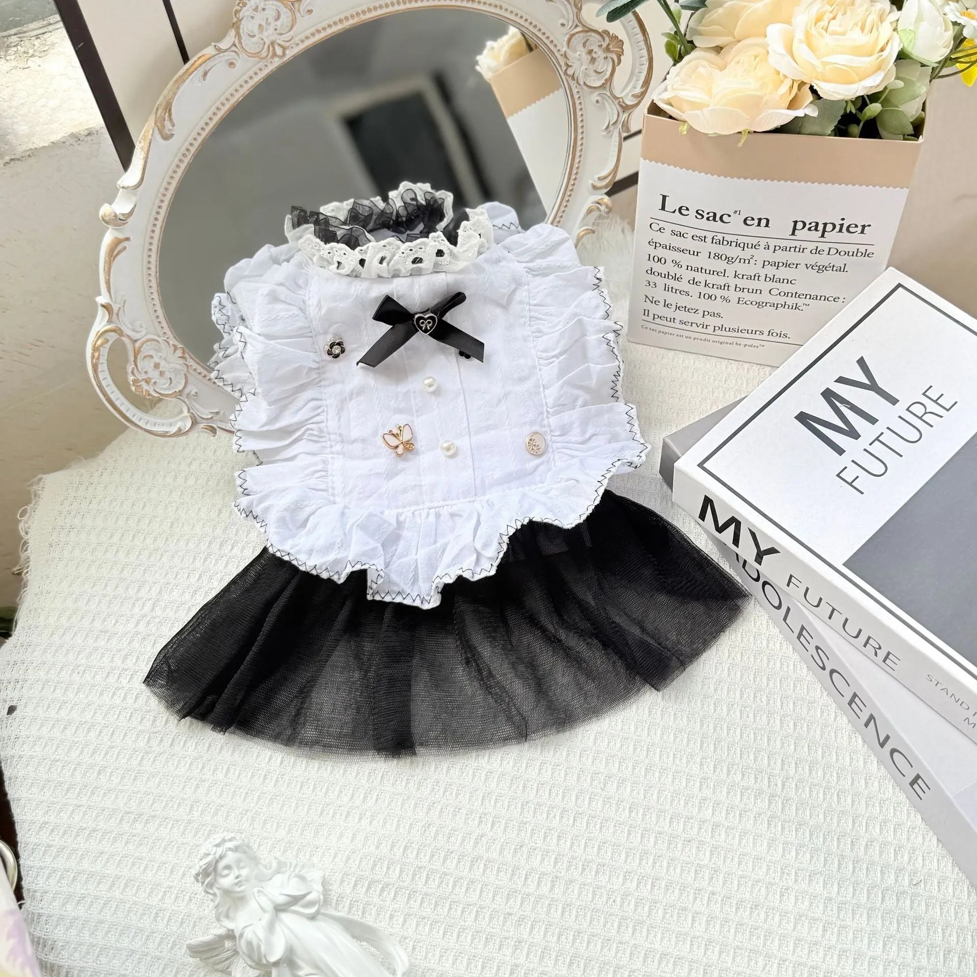 White polyester waltz gauze skirt for small dogs, princess style decorative pet clothing