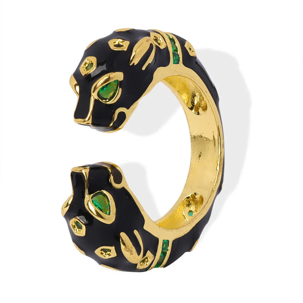 Black cheetah design geometric open ring for women, size 7, made from copper.